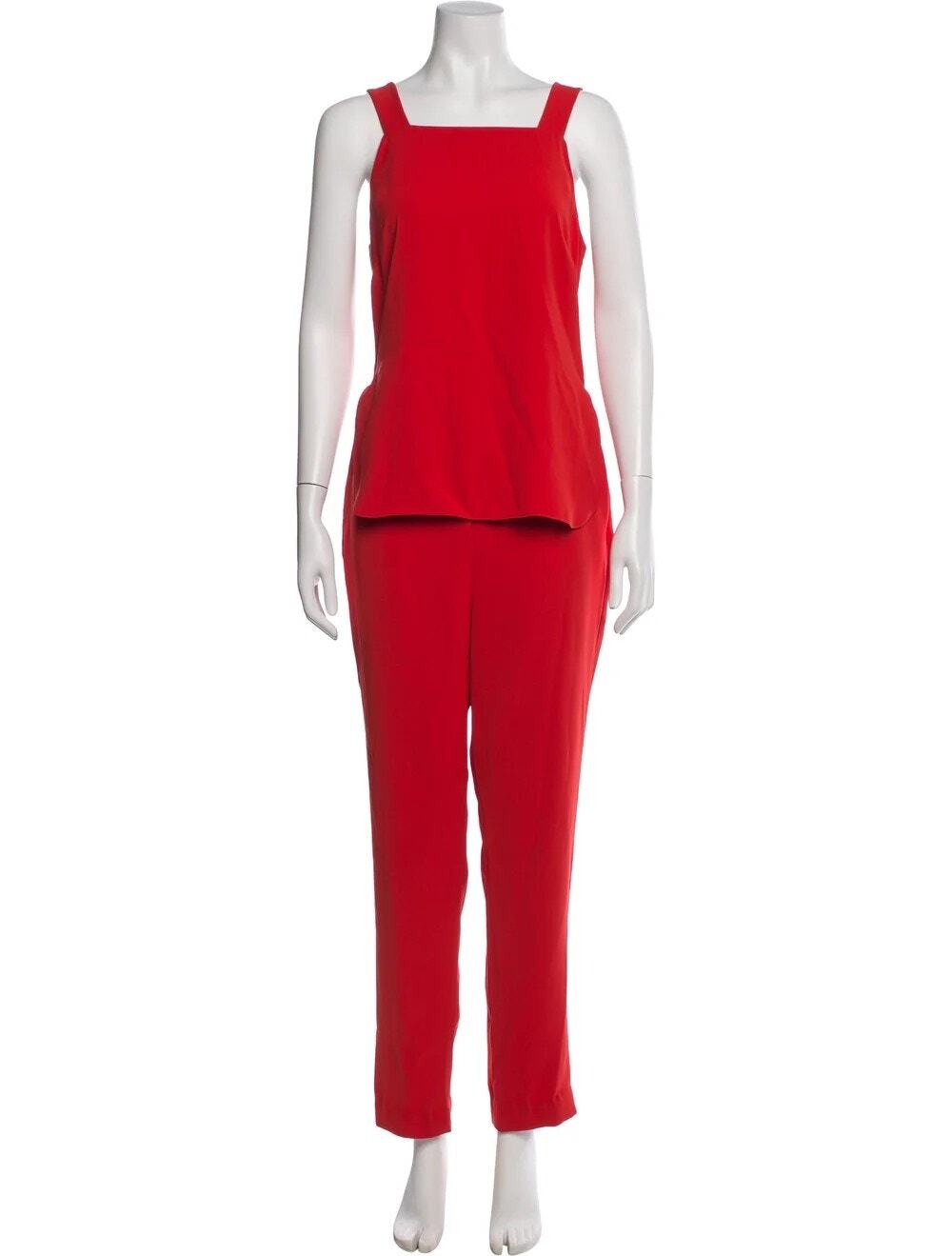 Sachin & Babi Red Jumpsuit Size 6 Mesh Back Draped Overlay Designer